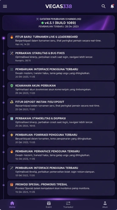 Tampilan riwayat versi vegas338